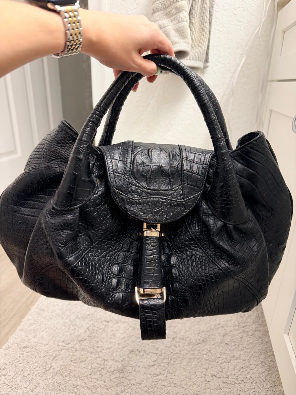 Fendi black spy alligator bag